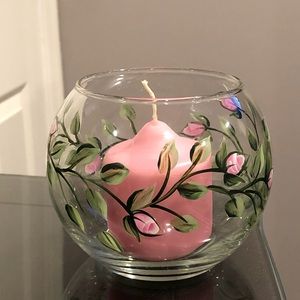 Hand painted floral candle holder with votive